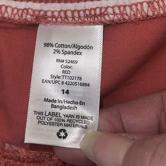 Womens  Time & Tru Size 14 Relaxed Straight Leg High Rise Coral Belt Trouser - Picture 12 of 13